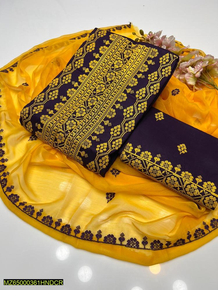 3 pcs women stitched lawn embroidered suit - Bold Beautiful