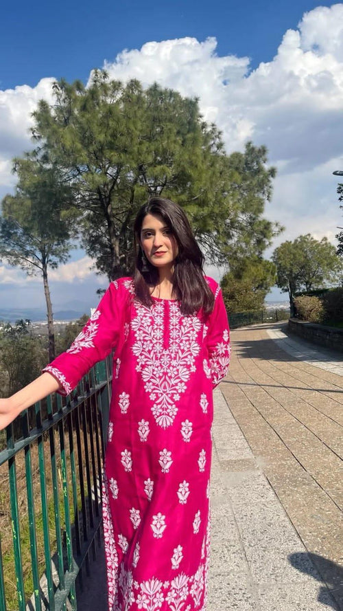 1 Pcs Women's Stitched Linen Chikankari Embroidered Kurta - Bold Beautiful