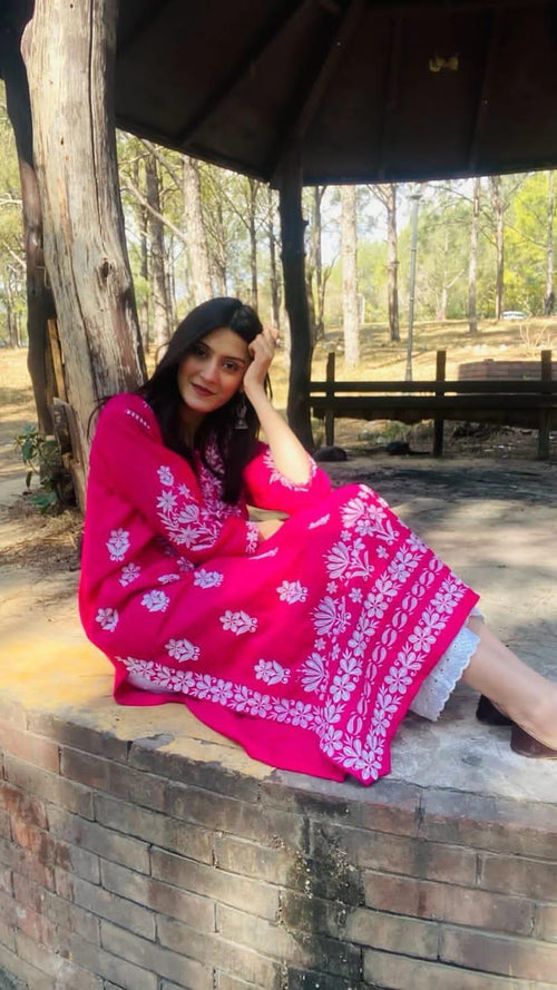 1 Pcs Women's Stitched Linen Chikankari Embroidered Kurta - Bold Beautiful