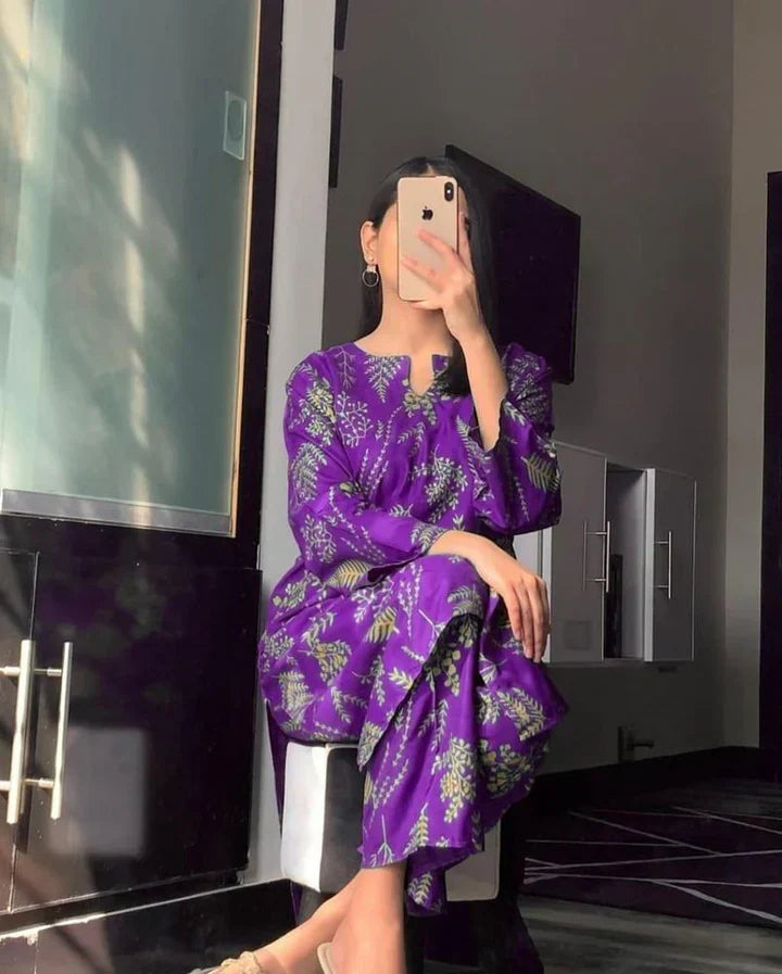2 Pcs Women's Stitched Linen Printed Suit - Bold Beautiful